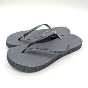 Havaianas Slim Sparkle Platform Flip Flop Women's Silver Glitter Sz US11/12